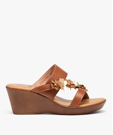 GEMO Mules femme compensées avec bride à fleurs marron standard