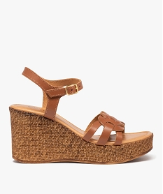 GEMO Sandales compensées à brides tressées et semelle fantaisie femme marron standard