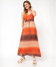 GEMO Robe droite longue à bretelles en maille plissée pailletée femme Imprimé