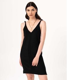 GEMO Robe courte en maille pailletée à bretelles femme Noir