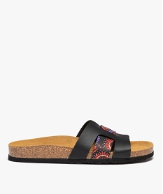 GEMO Mules femme à bandeau ajouré avec imprimé à fleurs noir standard
