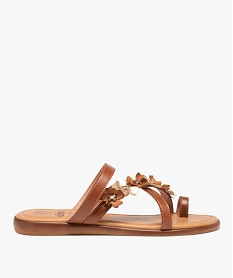 GEMO Mules plates à fines brides croisées fleuries femme marron standard