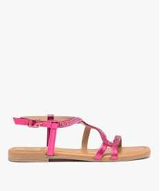 GEMO Sandales femme plates avec bride à strass métallisée rose vif