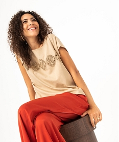 GEMO Tee-shirt sans manches avec bande brodée femme dore