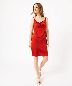 GEMO Robe courte à fines bretelles avec col bénitier femme Orange