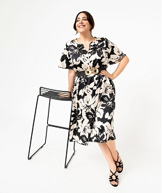 GEMO Robe midi à manches courtes et col V femme grande taille Imprimé