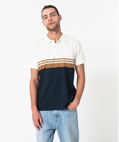 GEMO Polo manches courtes en maille piquée à rayures homme Bleu