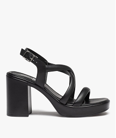 GEMO Sandales femme unies à talon carré avec brides tubulaires noir standard