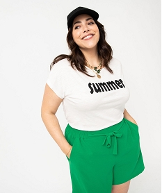 GEMO Tee-shirt à manches courtes avec message femme grande taille Blanc