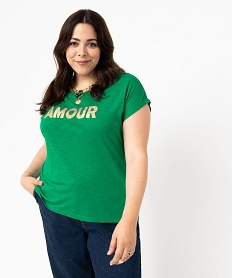 tee-shirt a manches courtes avec message femme grande taille vertI954601_1