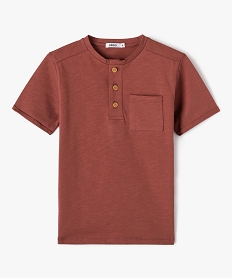 GEMO Tee-shirt à manches courtes et col tunisien garçon Brun