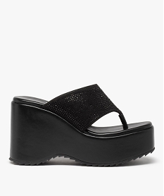 GEMO Mules femme compensées à entre-doigts orné de strass noir standard