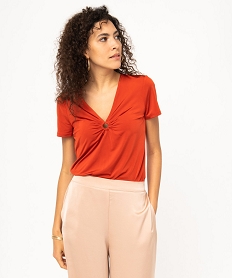 GEMO Tee-shirt à manches courtes avec décolleté en V femme Orange