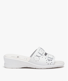 GEMO Mules femme confort à large bandeau ajouré et brides à boucle blanc standard