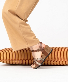 GEMO Sandales femme compensées à brides en cuir Multicolore