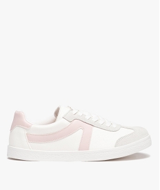 GEMO Baskets femme unies et à lacets bandes contrastées rose chine