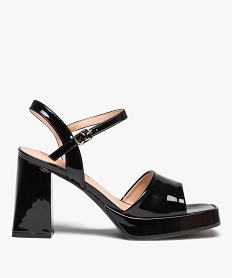GEMO Sandales femme unies et vernies à talon carré évasé noir standard