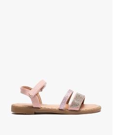 GEMO Sandales fille à strass et paillettes avec fermeture à scratch rose vif