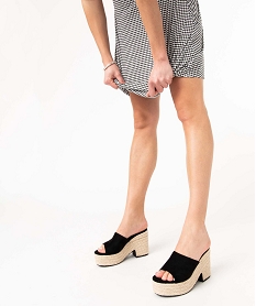 GEMO Mules femme extra hautes à semelle corde dessus uni noir standard