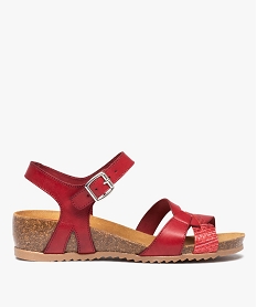 GEMO Sandales femme unies et compensées à bride fantaisie en cuir rouge standard