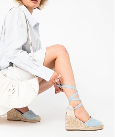 GEMO Sandale femme en toile denim à semelle compensée bleu chine