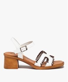 GEMO Sandales femme à talon carré dessus cuir uni - Tanéo blanc standard