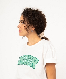 GEMO Tee-shirt à manches courtes avec message pailleté femme Blanc