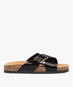 GEMO Mules femme unies à brides larges et croisées avec boucle dorée noir standard