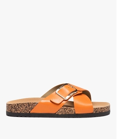 GEMO Mules femme unies à brides larges et croisées avec boucle dorée orange standard