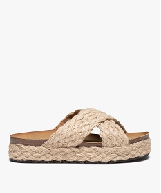 GEMO Mules femme unies à talon compensé en corde tressée Beige