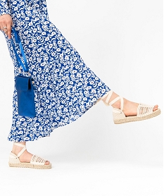 GEMO Sandales femme dessus en macramé avec rubans à nouer beige standard
