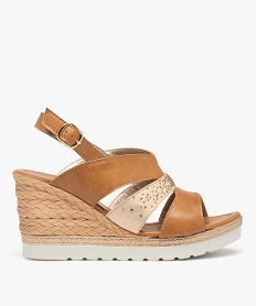 GEMO Sandales femme compensées bride métallisée à strass marron standard