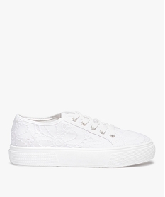 GEMO Baskets femme unies en toile imitation broderie anglaise blanc standard