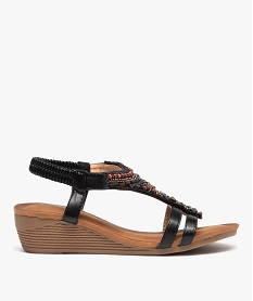 GEMO Sandales femme à petit talon compensé dessus en perles noir standard