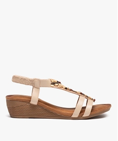 GEMO Sandales femme à petit talon compensé dessus en perles beige standard