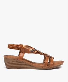 GEMO Sandales femme à petit talon compensé dessus en perles marron standard