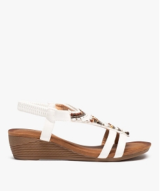GEMO Sandales femme à petit talon compensé dessus en perles blanc standard