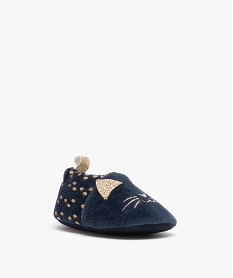 GEMO Chaussons de naissance bébé fille en forme de chat et à petits pois Bleu