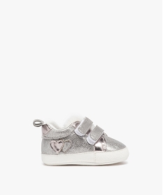 GEMO Chaussons de naissance bébé fille pailletés avec languette à plumes Gris