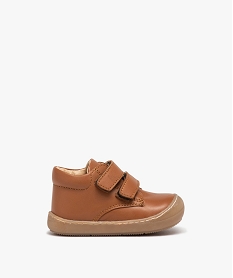 GEMO Baskets bébé garçon dessus en cuir uni à double scratch - NA! marron standard
