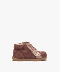 chaussures premiers pas bebe fille unies en cuir suede et a paillettes roseI972001_1