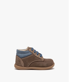 GEMO Chaussures premiers pas bébé garçon bicolores en cuir suédé marron fonce