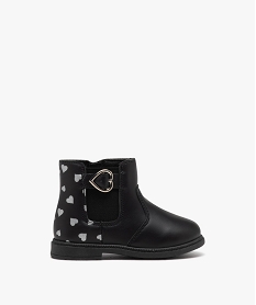 GEMO Boots bébé fille unies style Chelsea avec petits coeurs noir standard