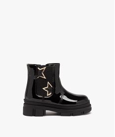 GEMO Boots fille style Chelsea dessus verni à semelle crantée et détails en étoile noir vif