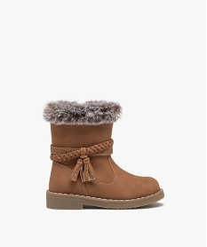 GEMO Boots bébé fille fourrées dessus uni à brides fantaisies marron standard