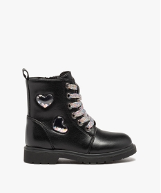 GEMO Boots fille unies à lacets multicolores avec coeurs en relief noir standard