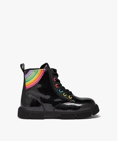 GEMO Boots fille unies à paillettes et arc en ciel en strass à semelle épaisse noir vif