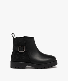 GEMO Boots fille dessus en cuir uni ajouré et à semelle crantée noir standard