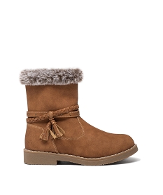 GEMO Boots fourrées à brides et zip fille marron chine