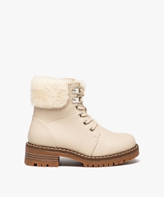 GEMO Boots fille unies à col fourré retourné avec lacets beige standard